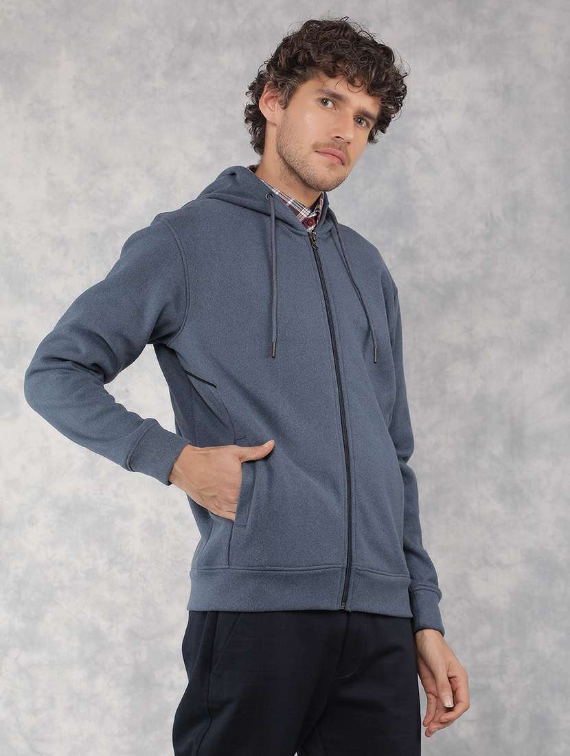 men solid blue polyester hooded sweatshirt - 21495962 -  Standard Image - 2