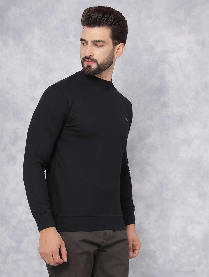 men solid black cotton blend sweatshirt - 21495963 - Standard Image - 2