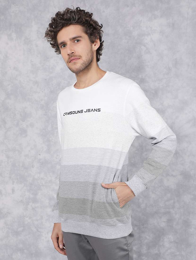 men grey polycotton striped sweatshirt