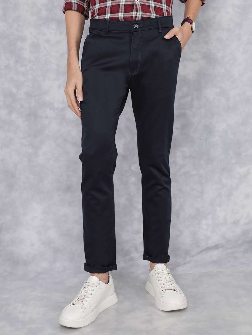 men mid rise solid chinos trouser