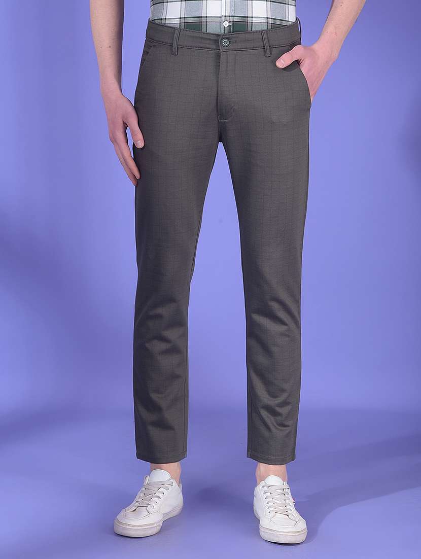 men mid rise checkered chino trouser