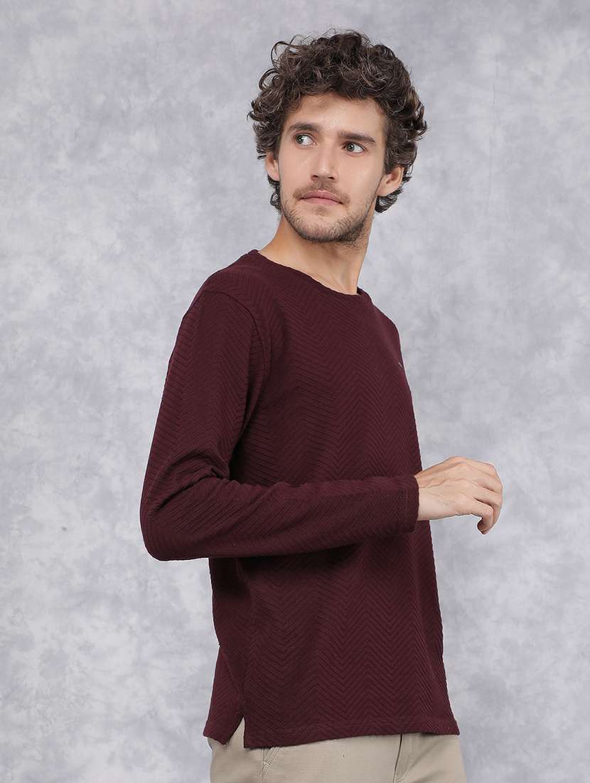 men long sleeved self design t-shirt - 21496044 -  Standard Image - 2