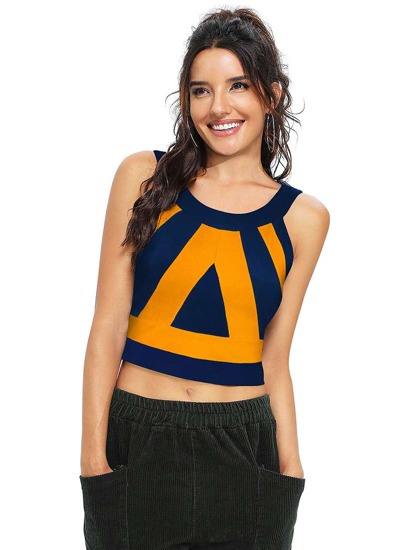 women round neck color block regular top
