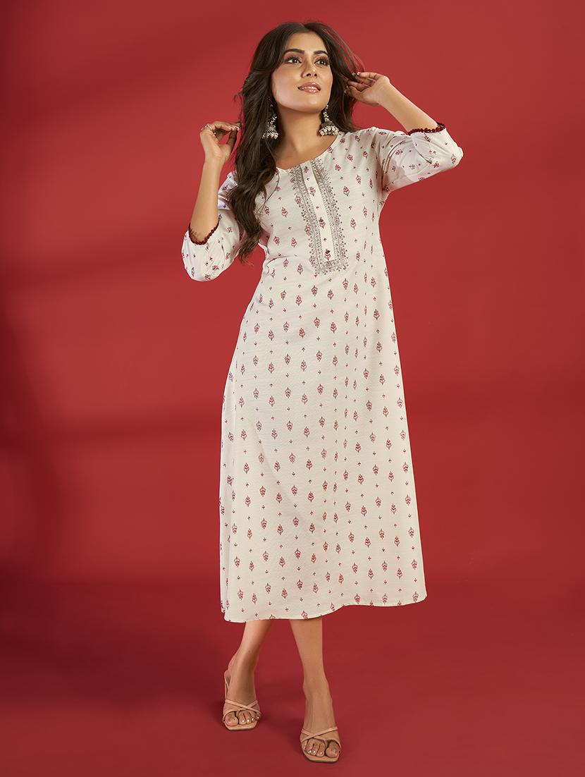 women three quarter sleeve a-line kurta - 21496398 - Standard Image - 2