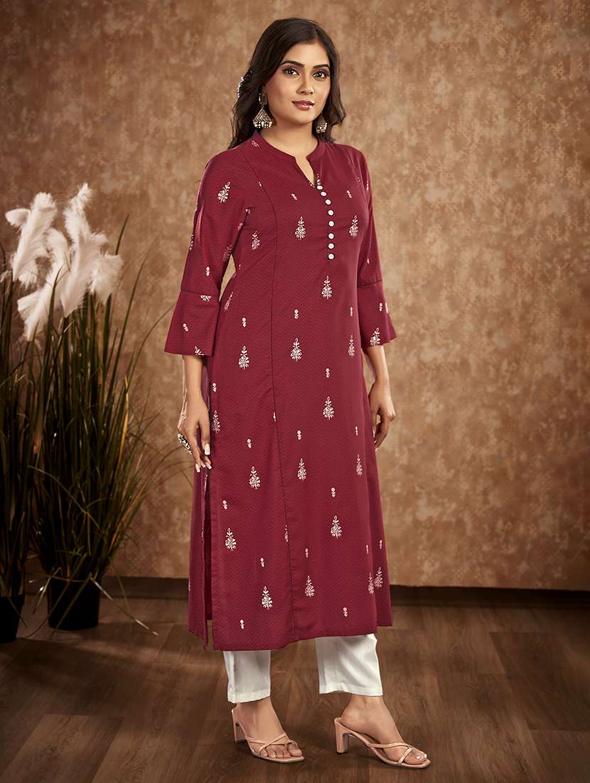 women maroon rayon straight kurta - 21496400 - Standard Image - 2