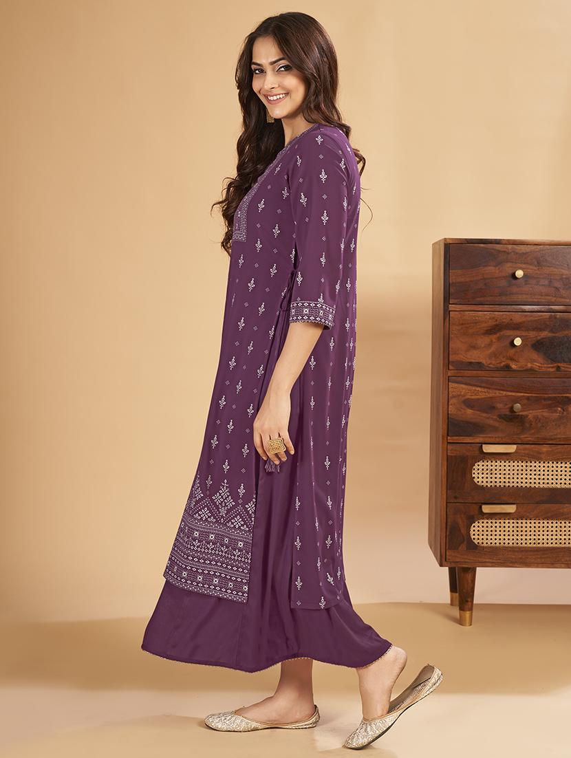 women three quarter sleeve a-line kurta - 21496409 - Standard Image - 2