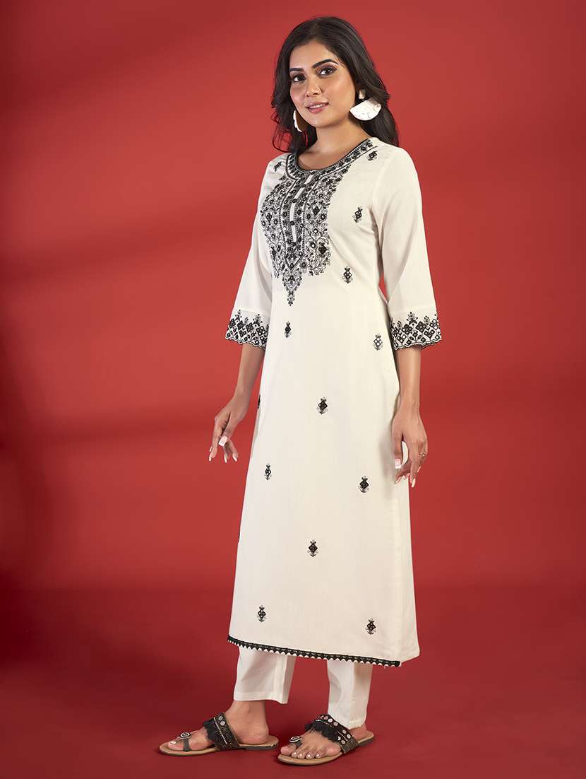 women three quarter sleeve kurta pant set - 21496436 - Standard Image - 2