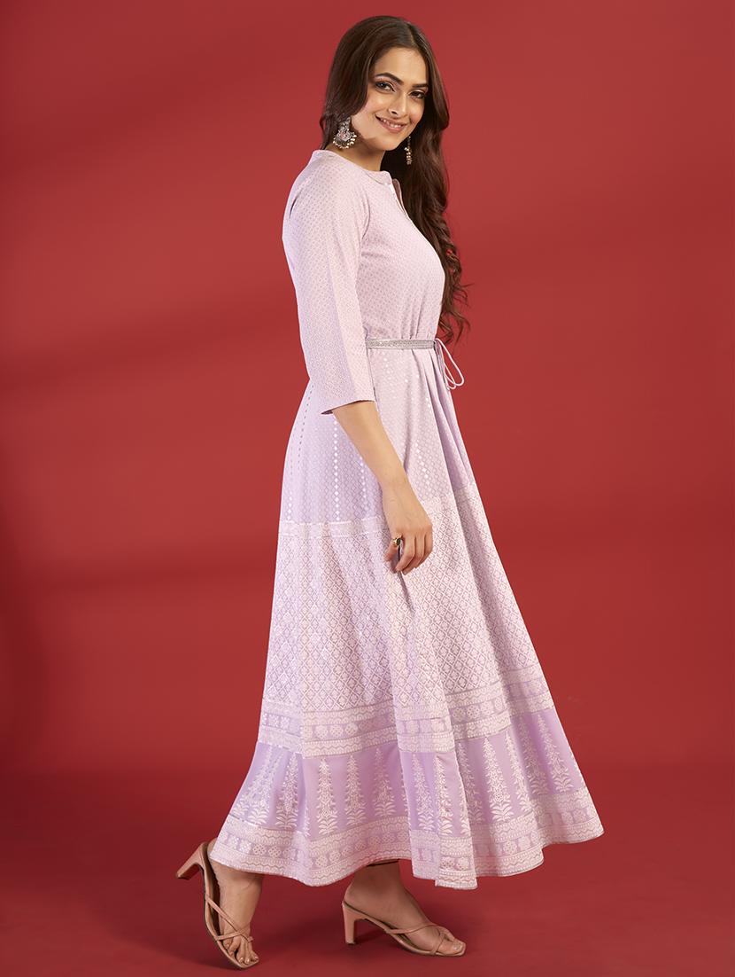 women lavender georgette a-line ethnic dress - 21496446 - Standard Image - 2
