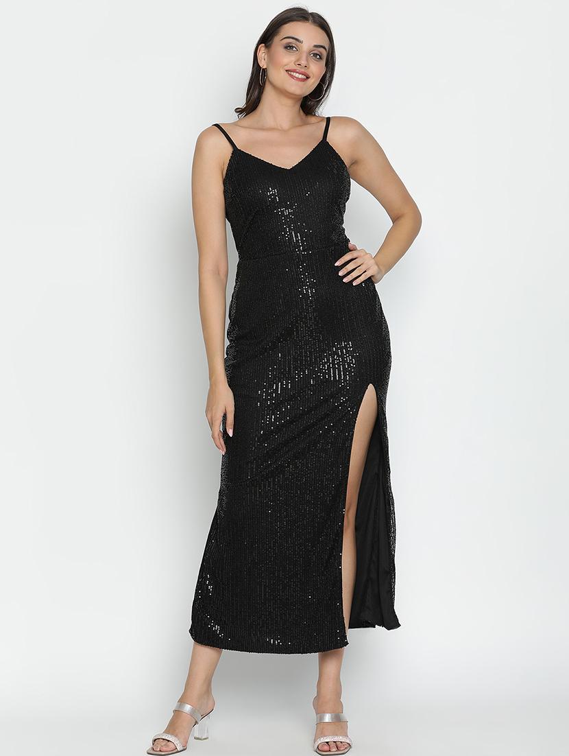 black sequin maxi high slit dress - 21496463 - Zoom Image - 0