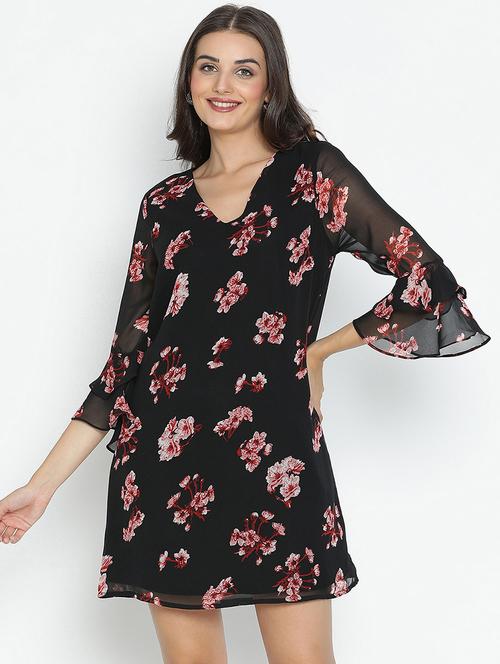 black floral printed fit & flare dress - 21496466 - Standard Image - 0