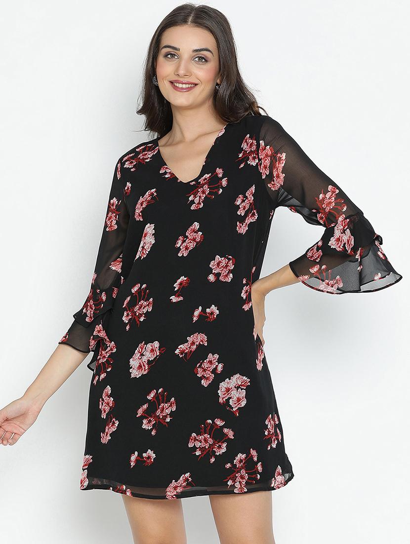 black floral printed fit & flare dress - 21496466 - Zoom Image - 0