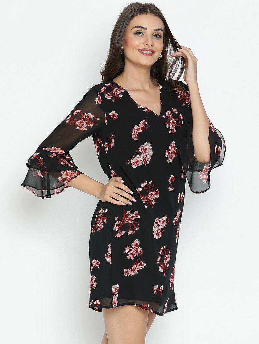 black floral printed fit & flare dress - 21496466 - Standard Image - 2