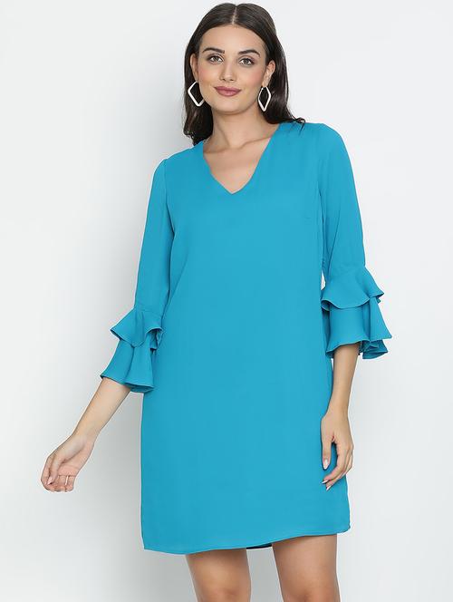 women blue polyester a-line dress - 21496471 -  Standard Image - 0