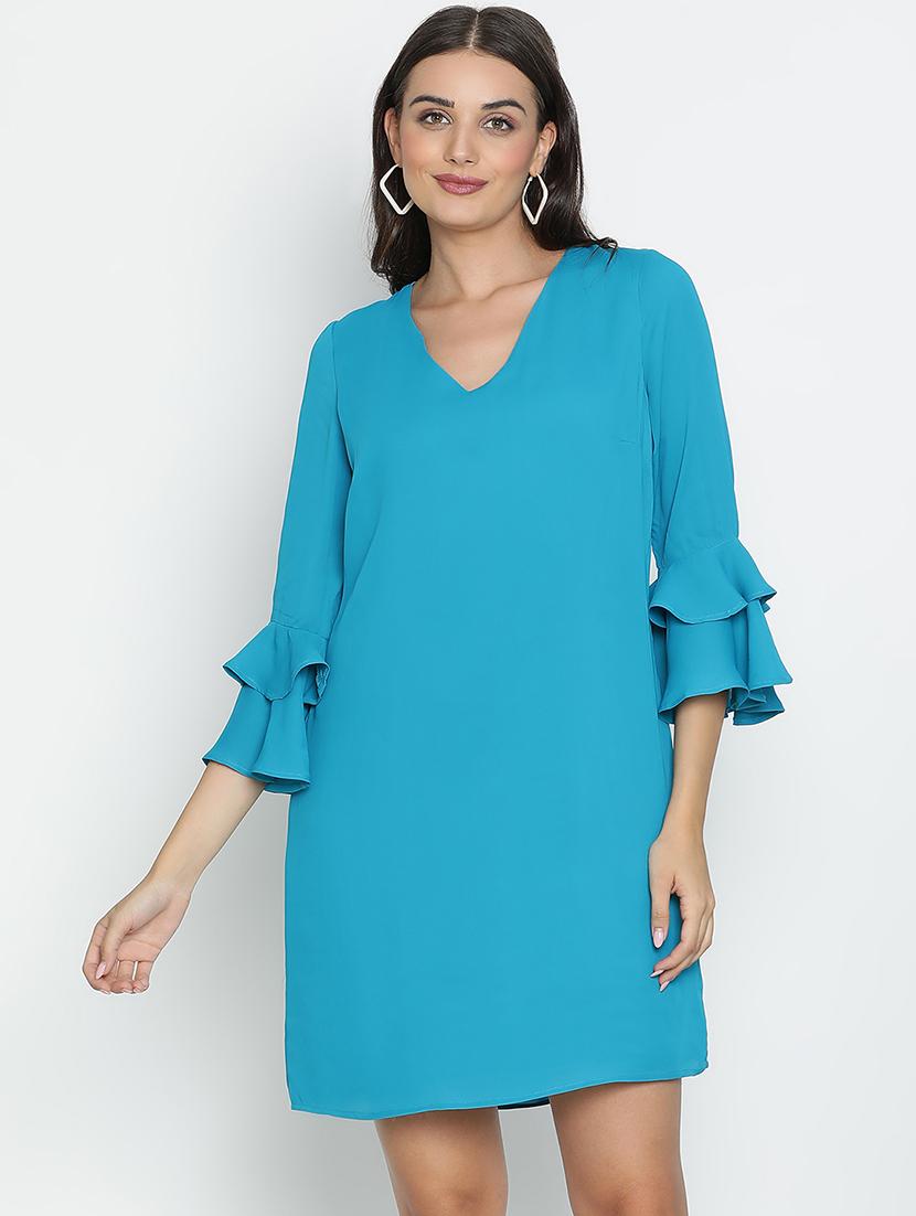 women blue polyester a-line dress - 21496471 -  Zoom Image - 0