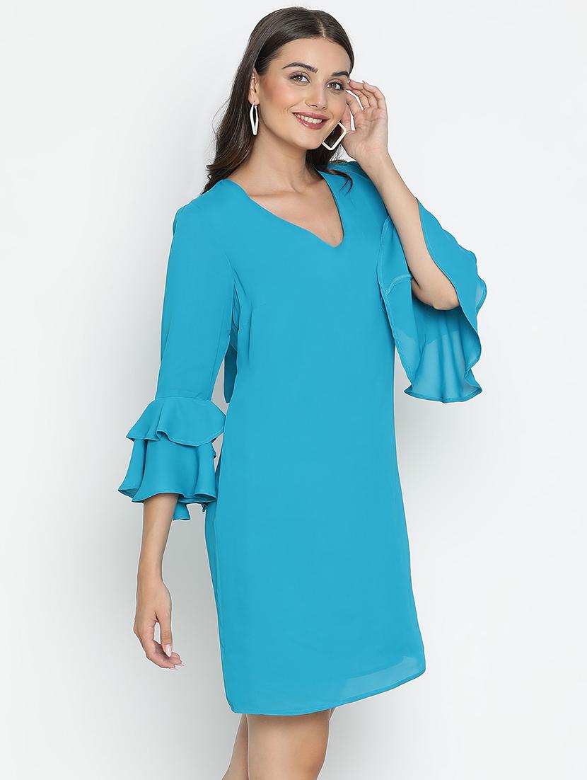 women blue polyester a-line dress - 21496471 - Standard Image - 2