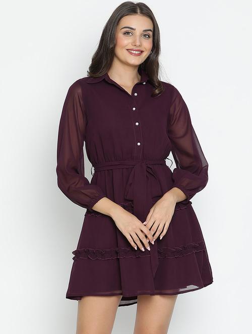 magenta solid fit & flare dress - 21496481 -  Standard Image - 0