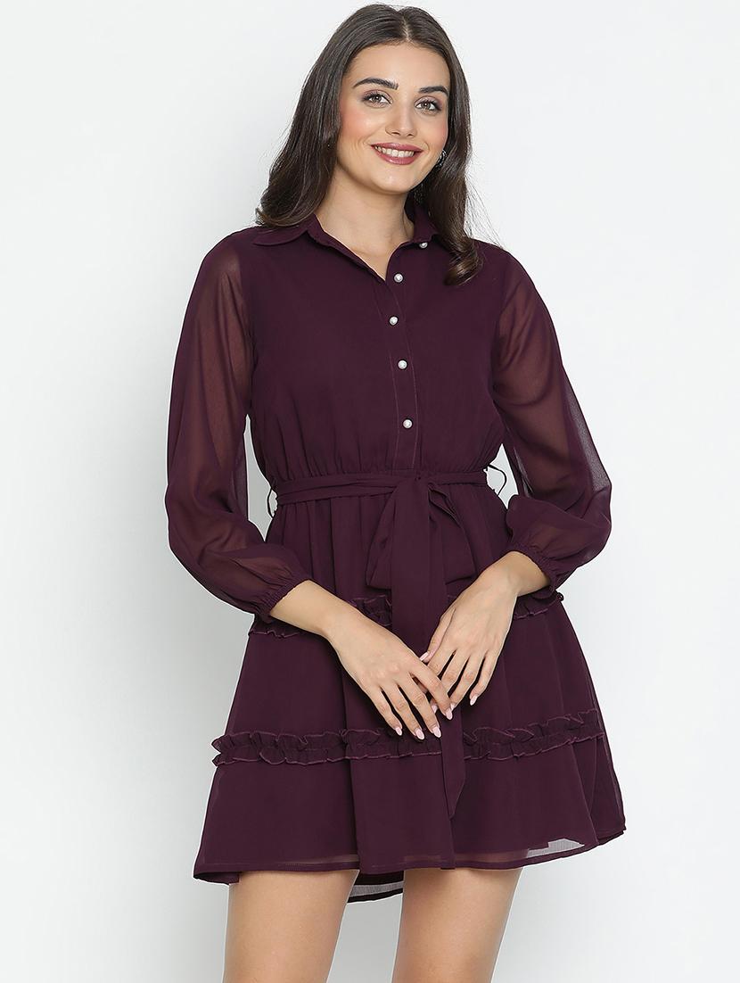 magenta solid fit & flare dress - 21496481 -  Zoom Image - 0
