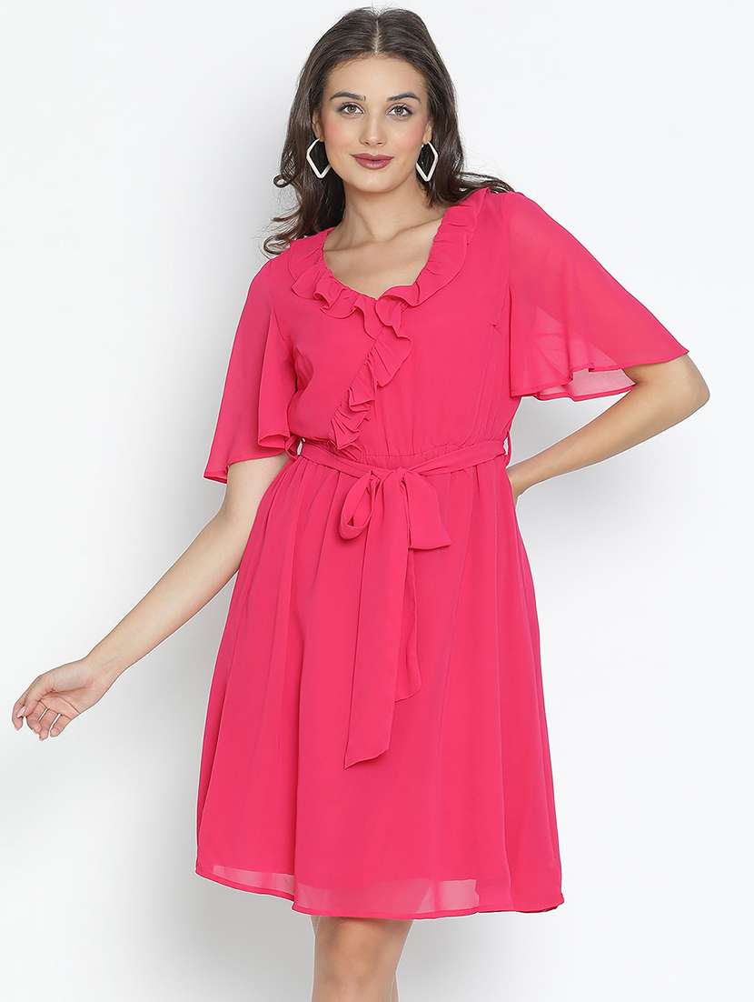 pink solid fit & flare dress - 21496483 - Zoom Image - 0
