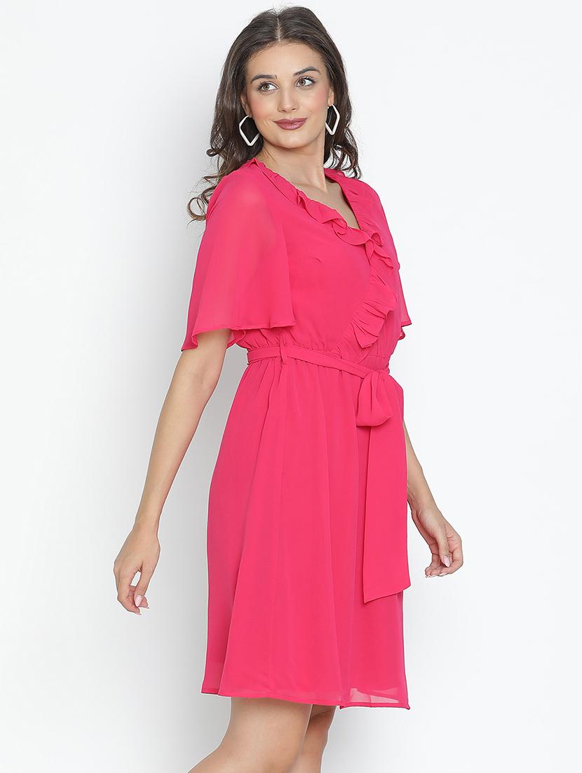pink solid fit & flare dress - 21496483 - Standard Image - 2