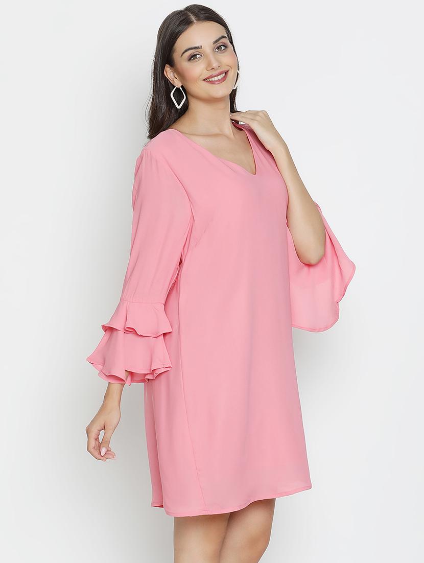 women pink polyester a-line dress - 21496484 - Standard Image - 2