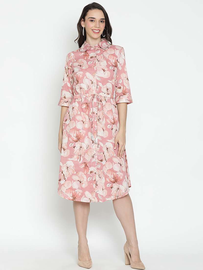 pink floral printed fit & flare dress