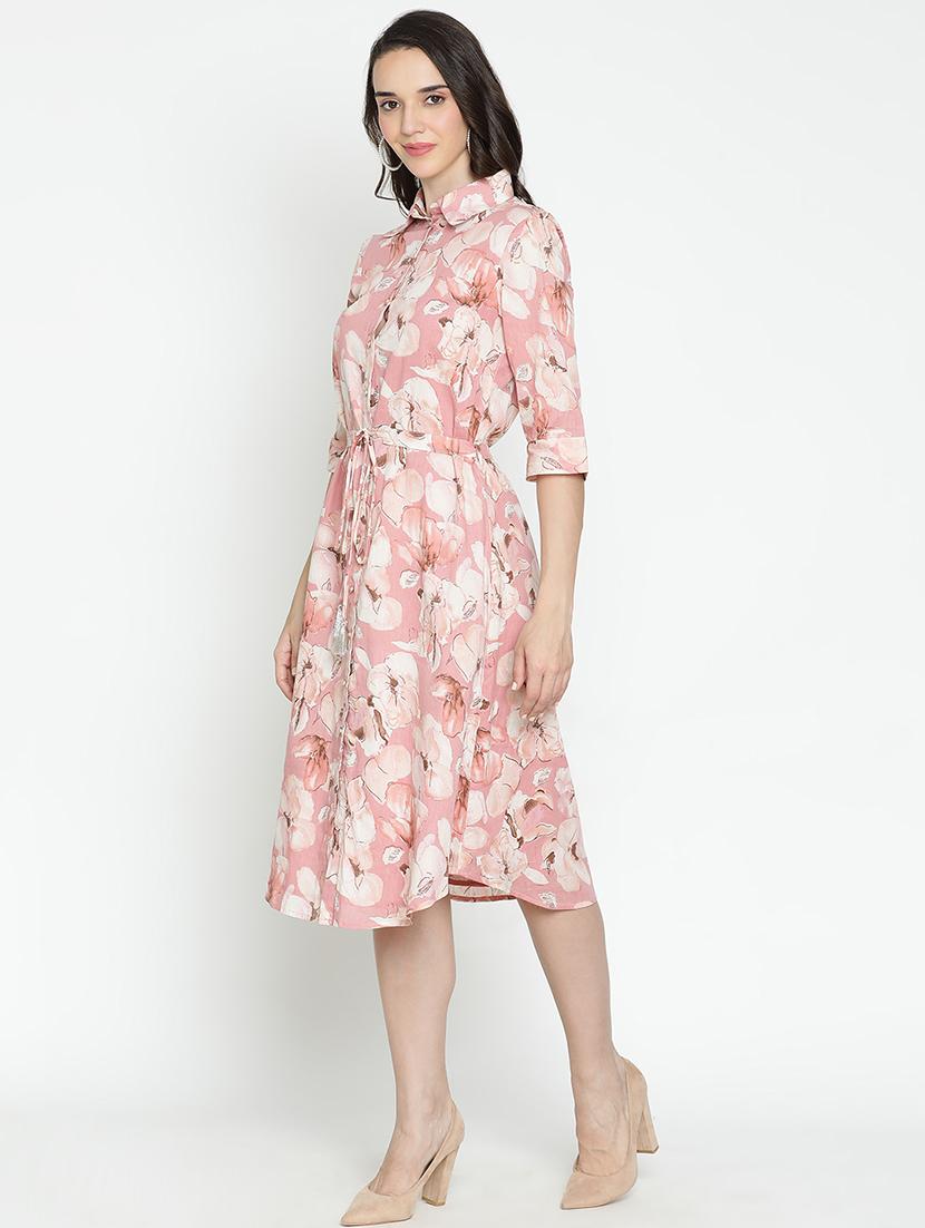 pink floral printed fit & flare dress - 21496485 - Standard Image - 2