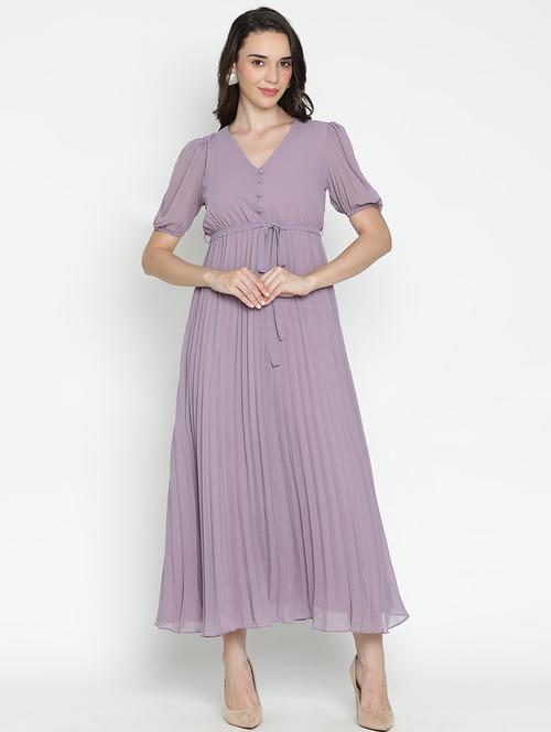 women purple polyester fit & flare dress - 21496487 -  Standard Image - 0