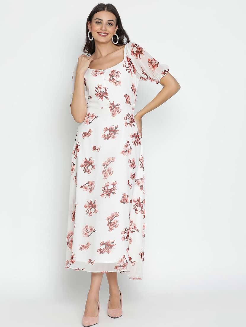 women white polyester fit & flare dress