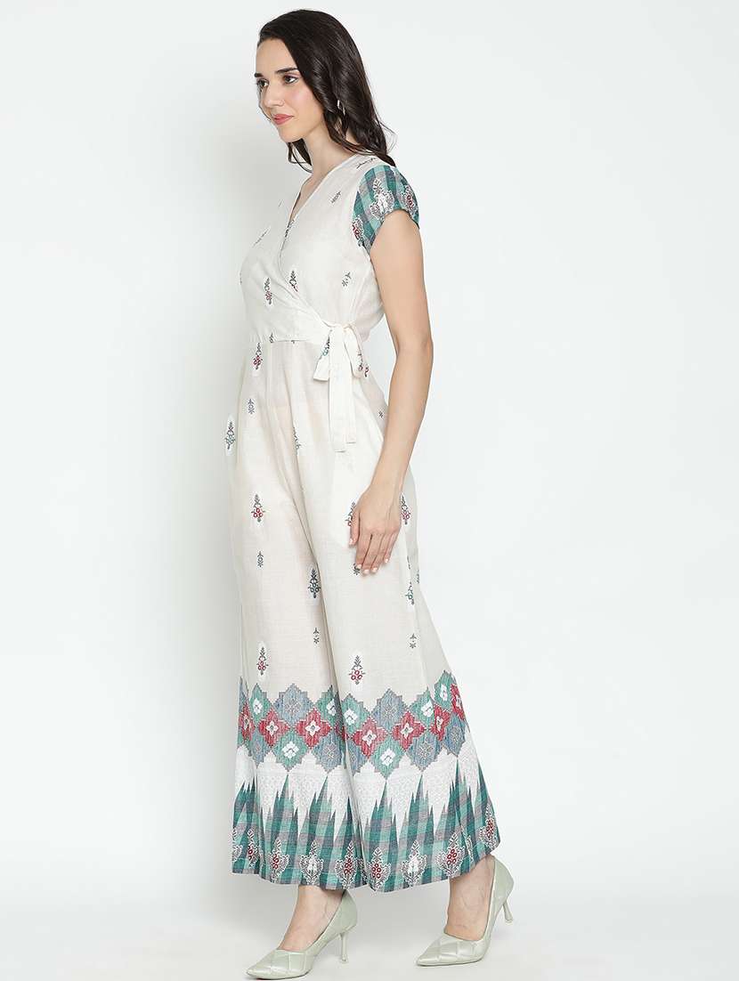 white printed full leg jumpsuit - 21496498 -  Standard Image - 2