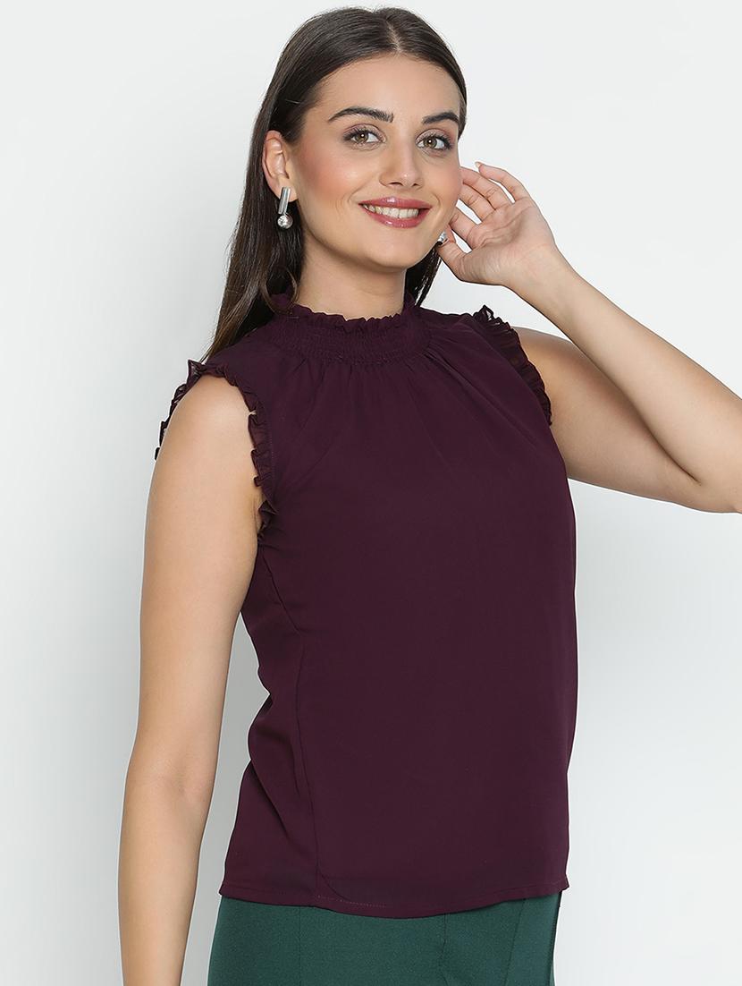 women purple polyester straight top - 21496502 - Standard Image - 2