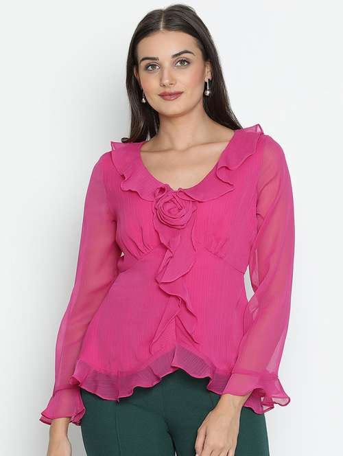 women pink regular fit a line top - 21496503 -  Standard Image - 0