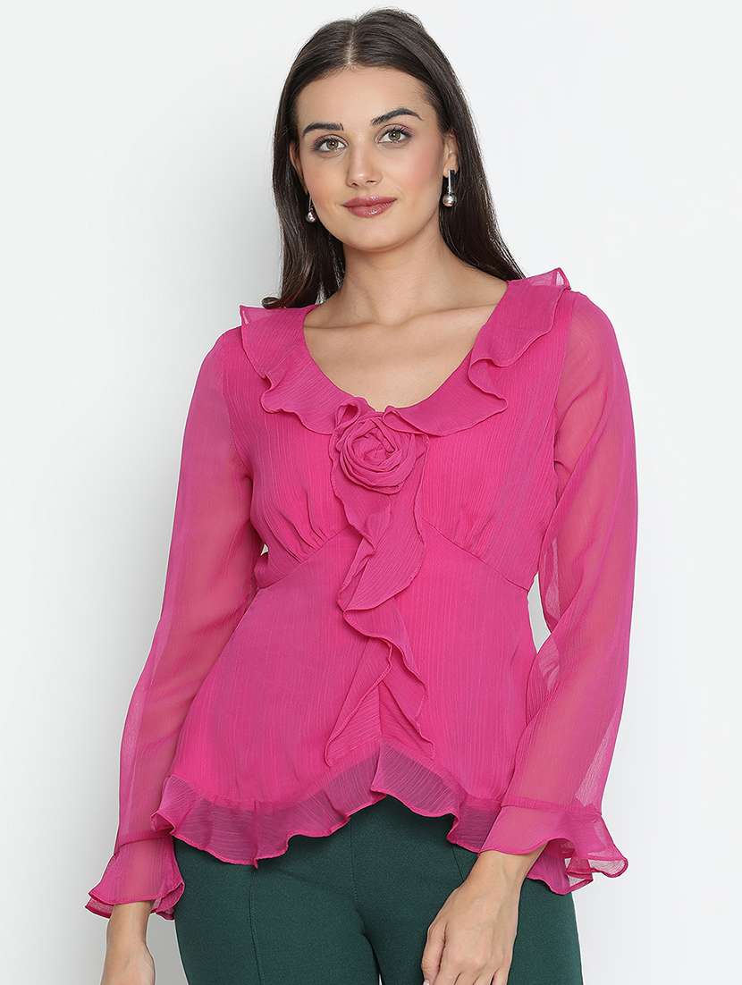 women pink regular fit a line top - 21496503 -  Zoom Image - 0