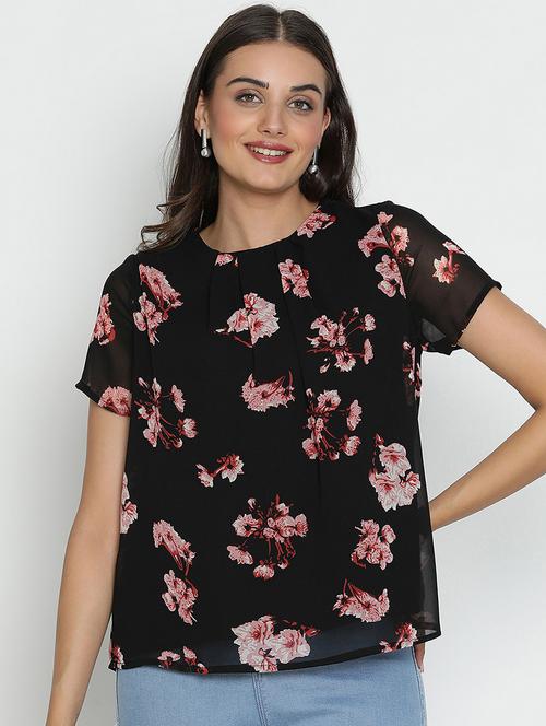 black floral printed regular top - 21496508 -  Standard Image - 0