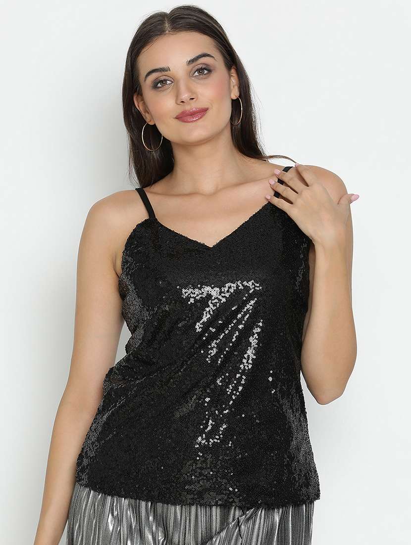 black sequin regular top