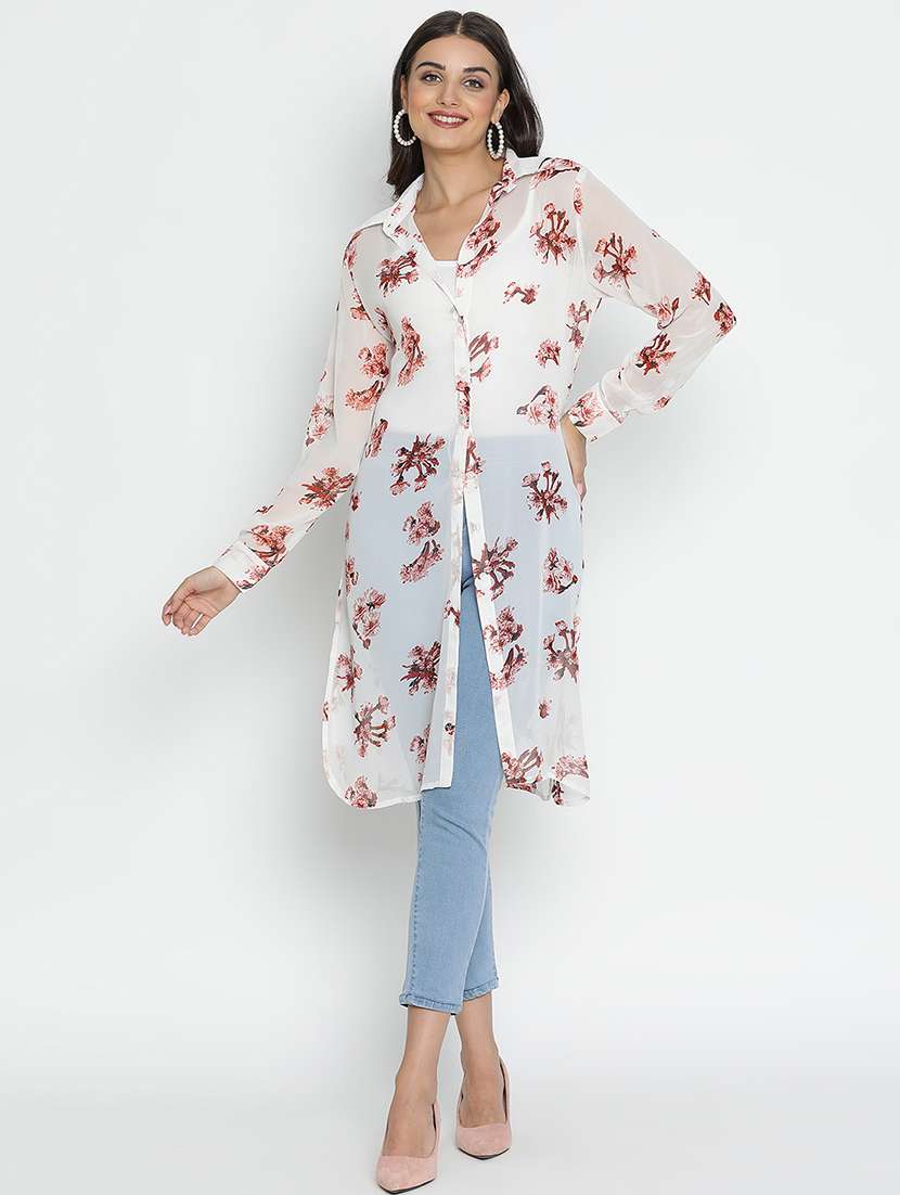 white floral printed regular shrug