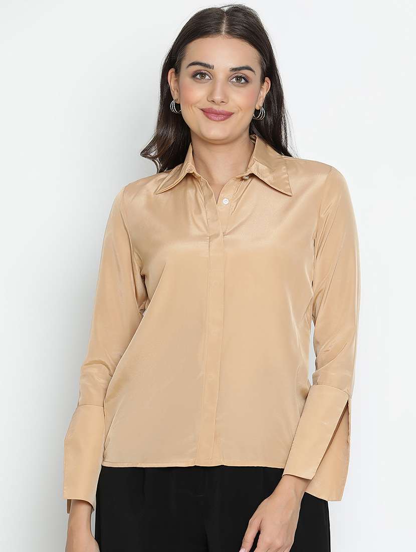women beige solid shirt top