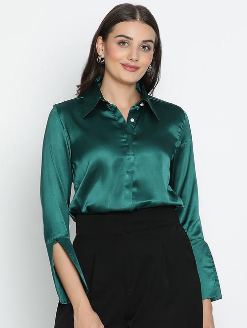 women green polyester shirt style top - 21496521 - Standard Image - 0