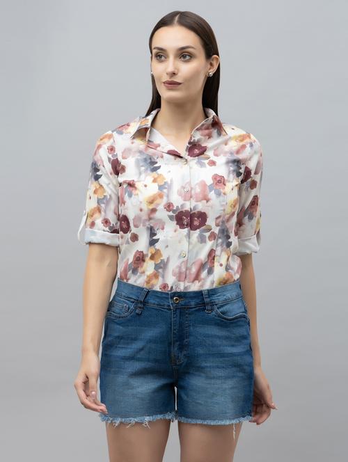 women floral print collared long sleeves shirt - 21496537 -  Standard Image - 0