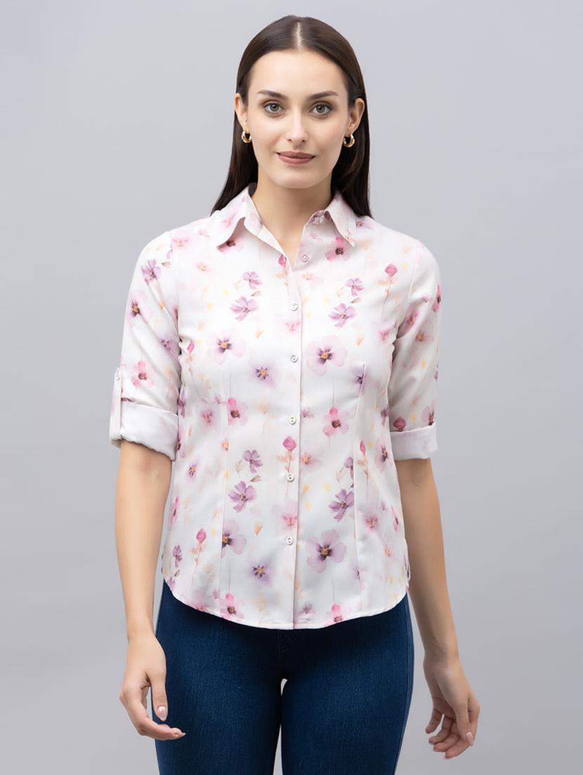 women floral print collared long sleeves shirt - 21496540 - Zoom Image - 0
