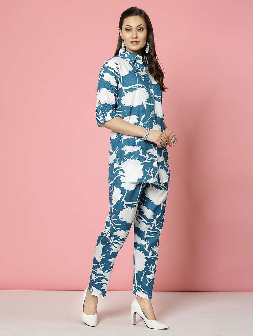 women turquoise rayon shirt and trouser co-ord set - 21496543 -  Standard Image - 2