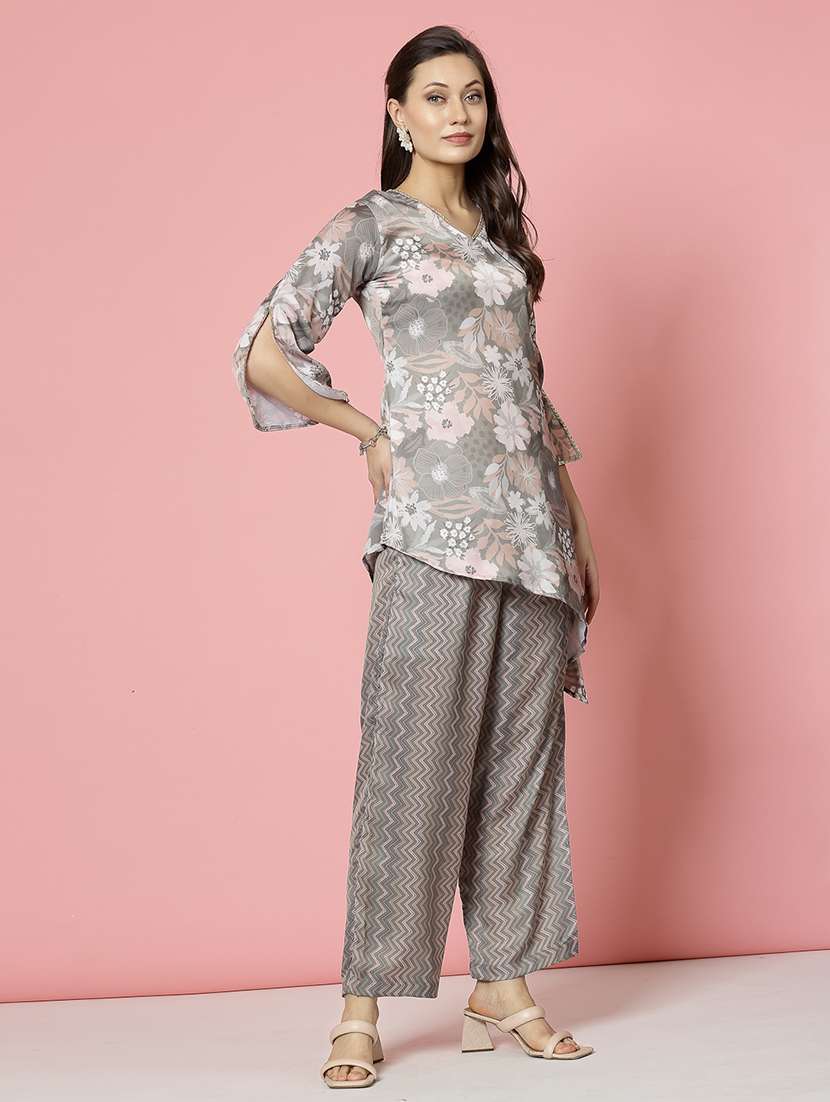 women grey silk blend shirt and trouser co-ord set - 21496548 -  Standard Image - 2