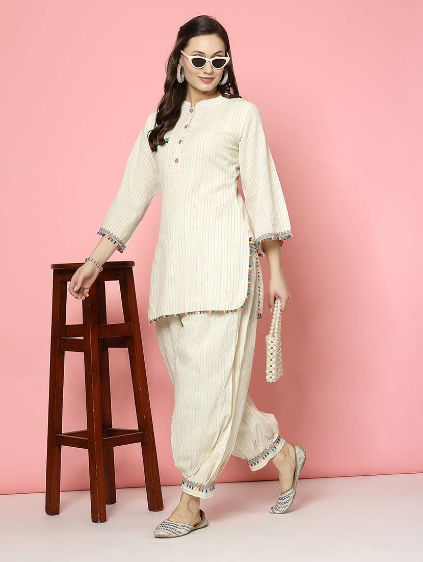 women off white cotton top and dhotti co-ord set - 21496557 -  Standard Image - 2