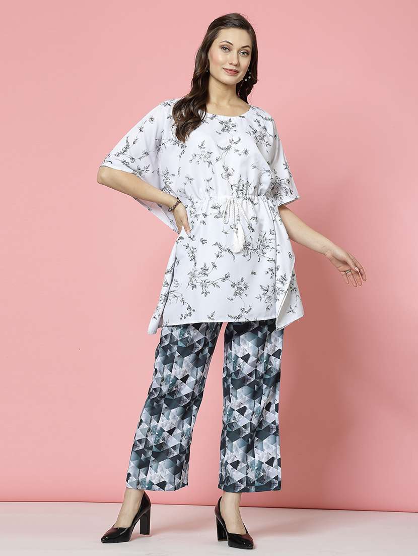 women white rayon top and trouser co-ord set
