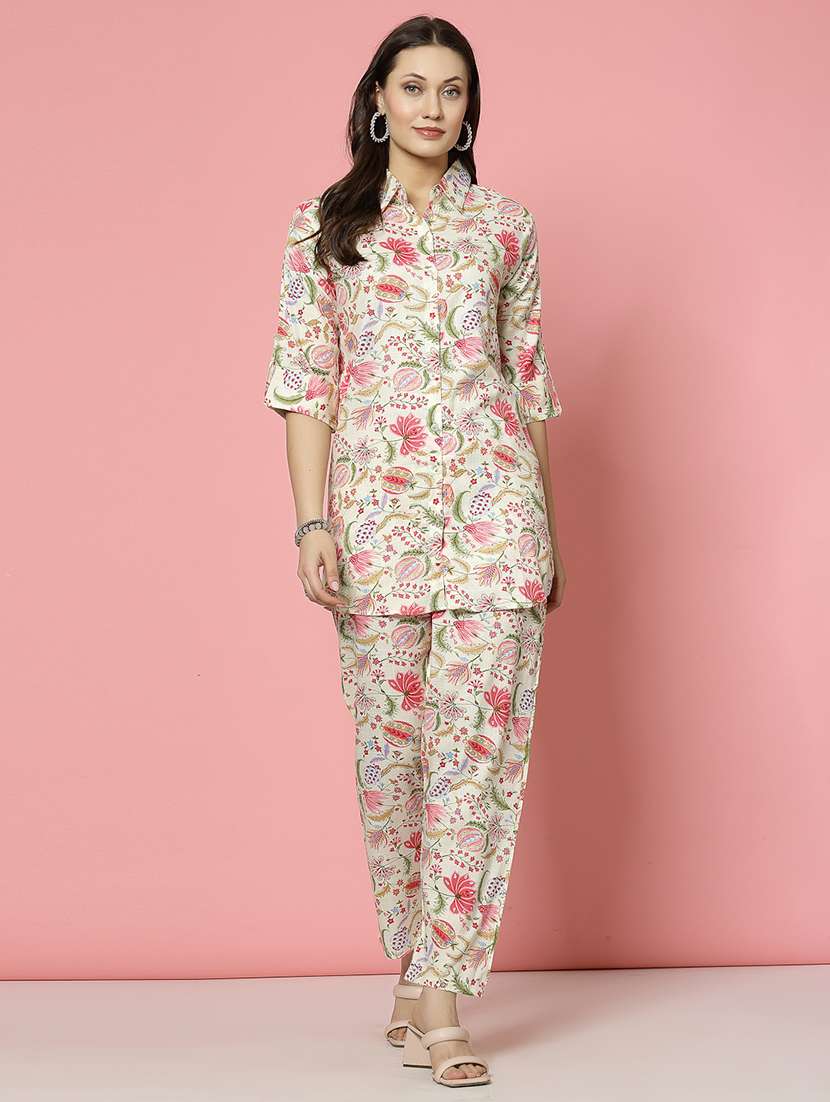 women white rayon shirt and trouser co-ord set
