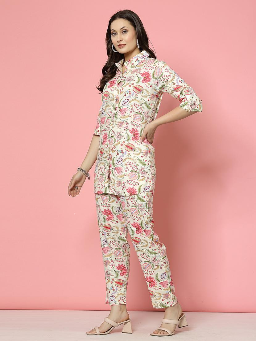 women white rayon shirt and trouser co-ord set - 21496566 - Standard Image - 2