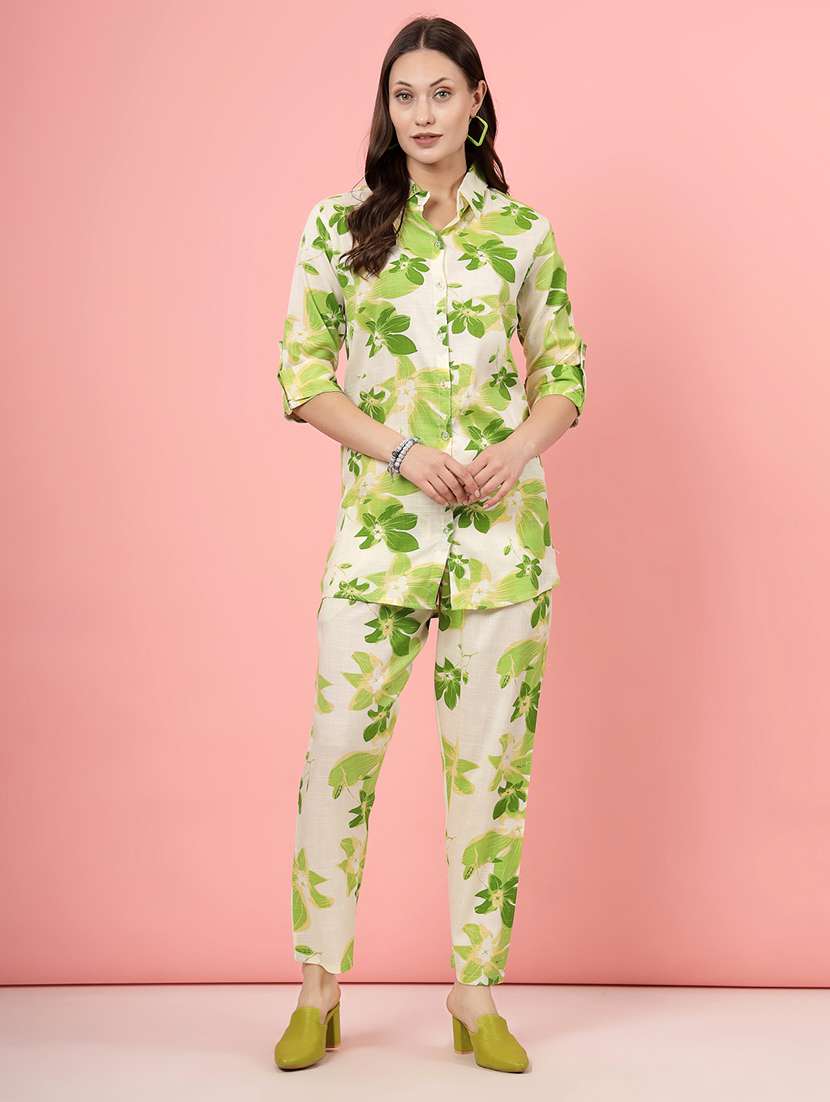 women white rayon shirt and trouser co-ord set