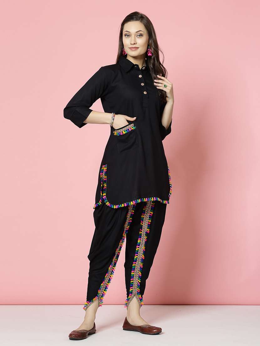 women black rayon dhotti and top co-ord set - 21496584 -  Standard Image - 2