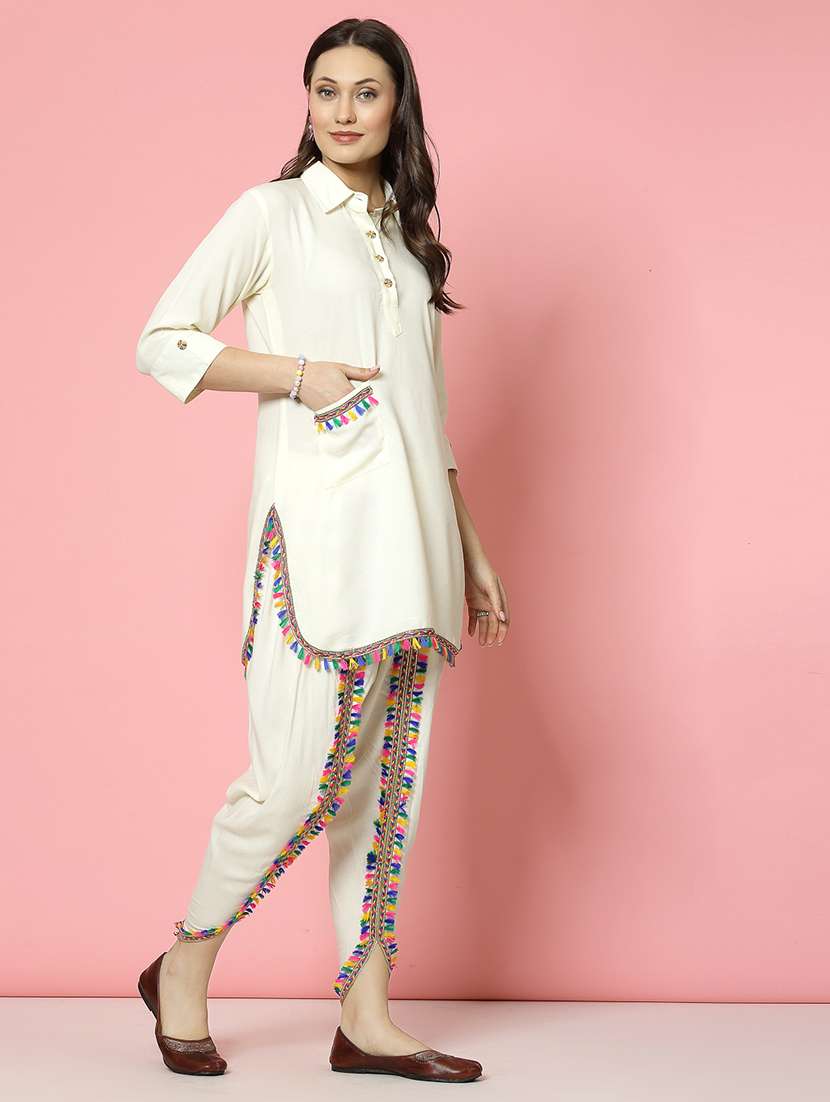 women off white rayon dhotti and top co-ord set - 21496585 -  Standard Image - 2