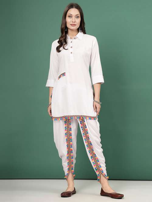 women white rayon dhotti and top co-ord set - 21496587 -  Standard Image - 0