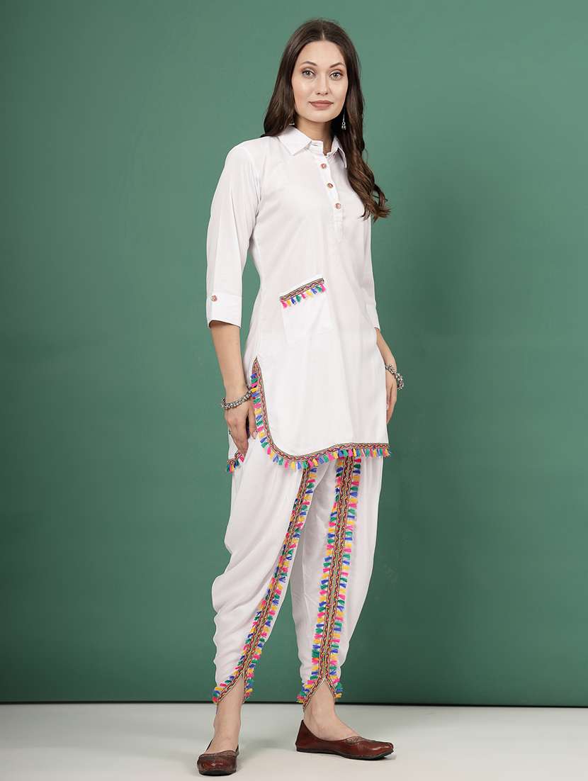 women white rayon dhotti and top co-ord set - 21496587 -  Standard Image - 2